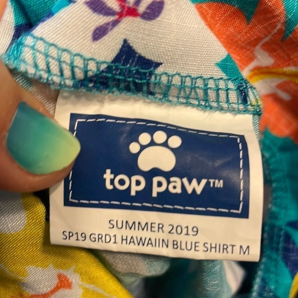 Top Paw Rayon Teal Floral Hawaiian Shirt size M dog